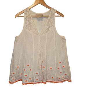 Vanessa Virginia Chic Lined Lace Tank Top with Orange Accents Size 12
